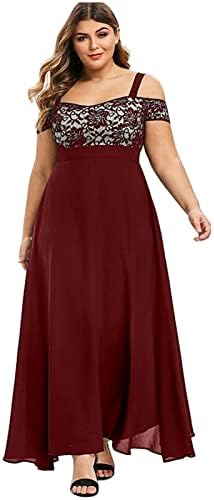 שמלות מסיבות של Adowbew לנשים תחרה כתף קרה שיפון שמלת מקסי אלגנטית פלוס גודל שמלת חלוקת מותניים גבוהה