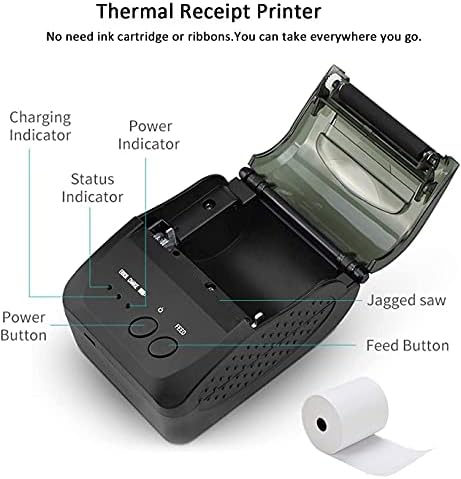 מדפסת קבלת Bluetooth, 58 ממ מיני מדפסת אישי נייד מדפסת אלחוטית, מדפסת POS תרמית ניידת לעסקים קטנים,