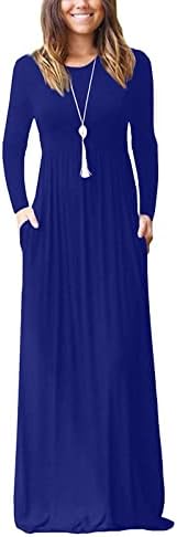 נשים ארוך שרוול רופף רגיל מקסי שמלות מקרית ארוך שמלות עם כיסים סתיו חורף שמלה קיצית
