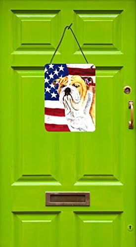 אוצרות קרוליין 9002-1216 דגל אמריקאי אמריקאי עם בולדוג הדפסי קיר או דלת תלויים באנגלית, 12 על