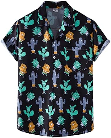 חולצות הוואי בוואי לגברים, כפתור שרוול קצר בקיץ מטה חולצת טריקו דפוס בוהו טרופי רגוע