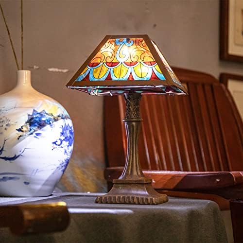 מנורה של שולחן זכוכית ויטראז 'מטיפני, מנורת טוטם טיפאני קלאסית טורקית מנורה בסגנון טיפאני, שולחן וינטג