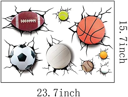 3ד ספורט כדורי קיר מדבקת סדוק קיר מדבקה לילדים סלון קישוט להסרה קיר מדבקות כולל כדורגל, כדורסל, כדורעף,