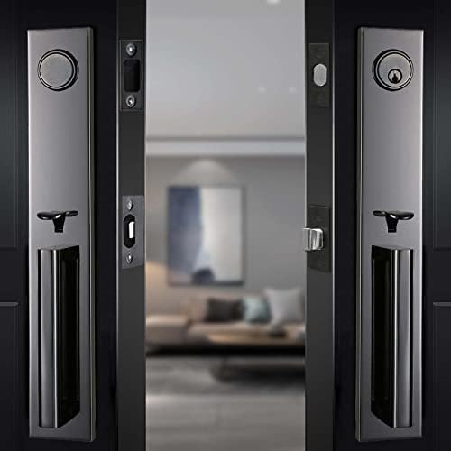 ידית דלת הכניסה של Hisafe סט מנעול דלת כפולה סט ושמאלית דלת דו-צדדית עם סטים עם בורג, חובה כבדה, 17.5 '' אורך