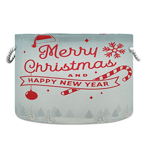 קיגאי חג המולד שמח פתיתי שלג כובע סנטה וממתקים סל אחסון עגול גדול עם ידית, סלי כביסה דקורטיביים מתקפלים לשמיכה,