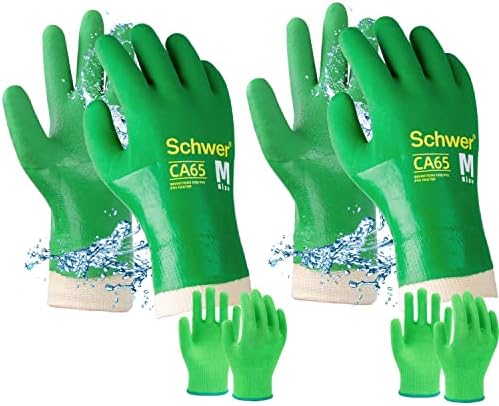 Schwer 11 PVC כפפות עמידות כימיות, סיבי במבוק אנטי -נוי ורירית ריח, עמיד למים, קר, שמן, החלקה, חומצה ועמידה