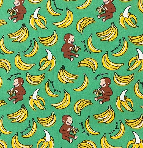 1 חצר-סקרן ג ' ורג 'קוף יאמי בננות על ירוק כותנה בד 1 חצר איקס 44