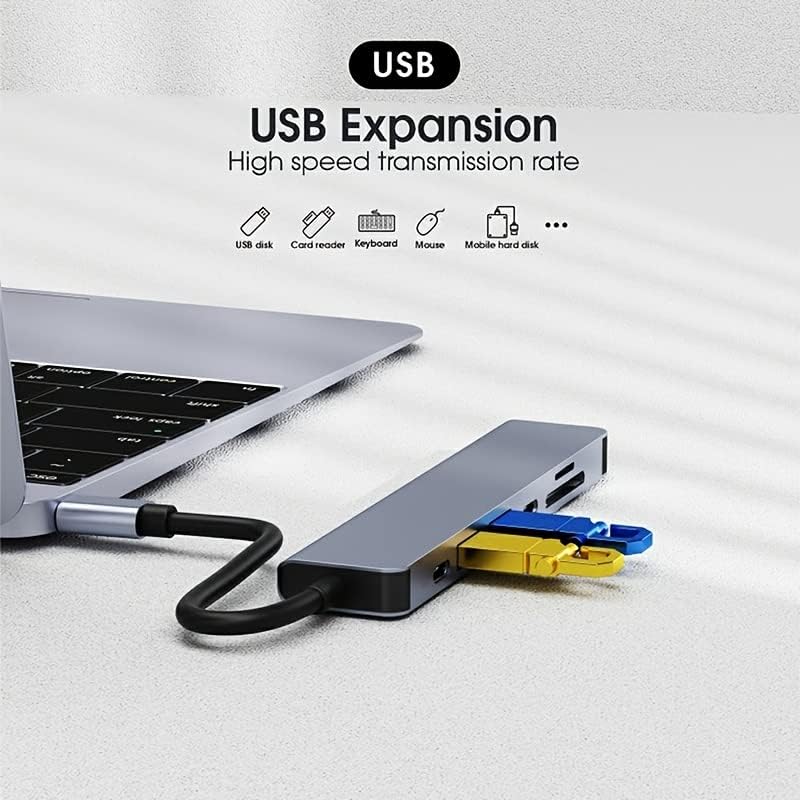 7 במתאם Multiport Multiport USB-C, USB-C ל- HDMI 4K@60Hz, PD טעינה 100W כוח, USB3.0, SD/TF/CARD CARD, תואם ל-