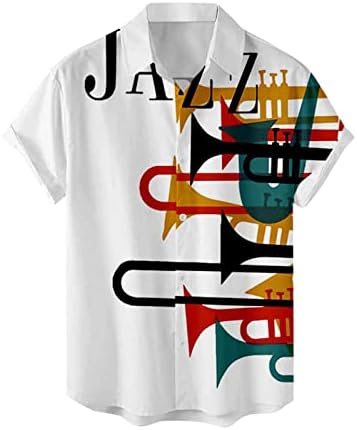 חולצות שרוול קצר עם כפתור מזדמן לגברים קיץ חוף ים בהתאמה רגילה הדפסת מוזיקת ג 'אז וינטג' חולצות הוואי