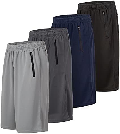 מכנסיים קצרים אתלטיים לגברים - 4 מכנסיים קצרים של כדורסל יבש מהיר של גברים - אימון, חדר כושר, ריצה
