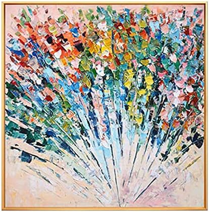 ציור שמן מרקם אמנות מצוירת ביד - מופשט סכין צבעוני פרח רקע מרובע יצירות אמנות בגודל גדול ומודרני על ציור בד