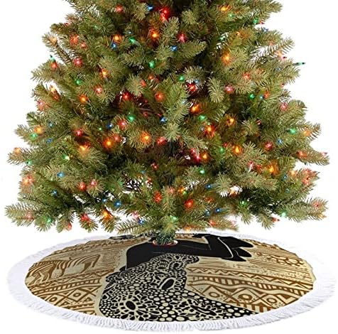 אשה שחורה אפריקאית עץ חג המולד מחצלת חצאית עץ עץ עץ עם גדילים לקישוט חג המולד של מסיבת חג 48 x48