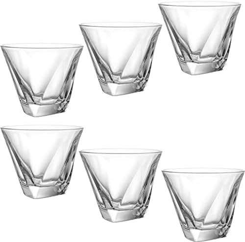 סט כוסות שתייה של 6 כוסות זכוכית וויסקי מיושנות כוסות בר עם תחתית משוקללת עבה, סט כלי זכוכית של