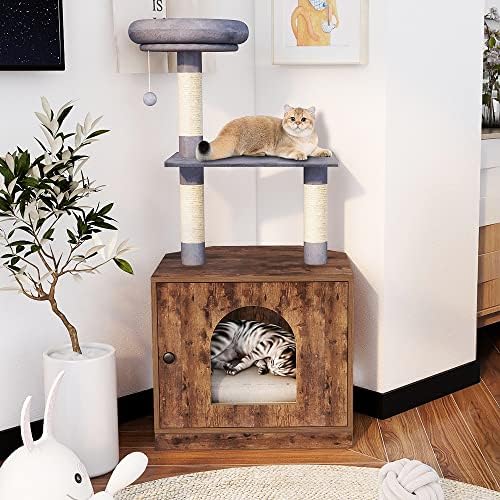 כדי ביתאו פינת חתול ארגז חול מארז עם חתול עץ מגדל עץ נסתרת חתול רחצה ארון ריהוט כל-ב-אחד חתול מקורה בית