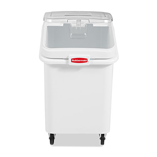 מוצרים מסחריים של Rubbermaid Prosave Shell-Store Speceient Bin עם סקופ, קיבולת של 600 כוס, פלסטיק, לבן, מכסה