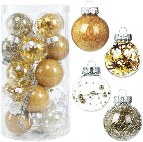 קישוטים לקישוט עץ חג המולד קישוטים, זהב אטום מפלסטיק ברורים תלויים כדורי חג המולד, חגיגות חג המולד של