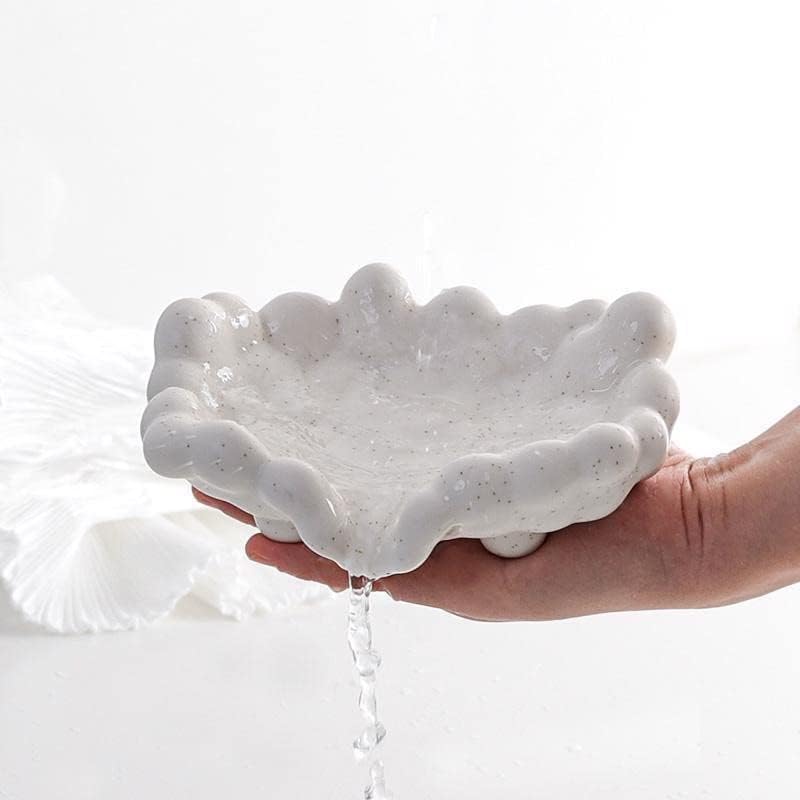 צלחת סבון קרמיקה, מחזיק תבשיל סבון בר סבון עצמי לחדר אמבטיה ומקלחת ניקוי קל, צורת ענן