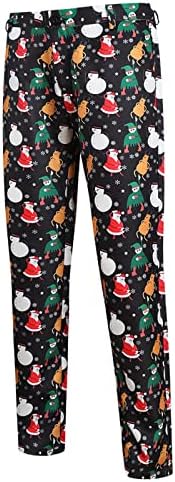 חליפות חג המולד של Wocachi 2PCS לגברים, חג המולד סנטה קלאוס איש שלג הדפס מכנסי חזה חזה חזה מכנסיים