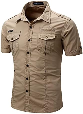 חולצת מטען טקטי של גברים חולצת עבודה ג'ינס חולצה צבאית מזדמנת בכושר כפתור שרוול קצר למטה חולצות חולצות
