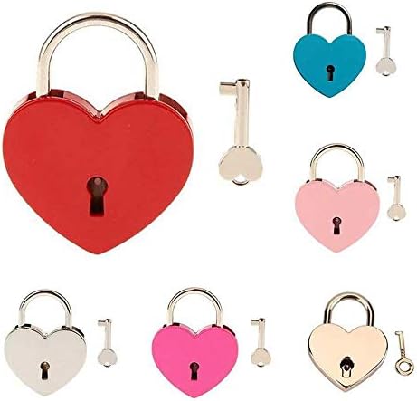 אהבה מנעול בצורת לב עם מפתח, ספרי יומן מזוודות צורת לב מיני מנעול עם מפתח, לספר יומן תיבת תכשיטים