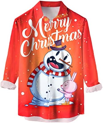 חולצות כפתור לחג המולד של ZDDO לגברים, שרוול ארוך 3D 3D חג המולד מצחיק סנטה קלאוס הדפס חולצה