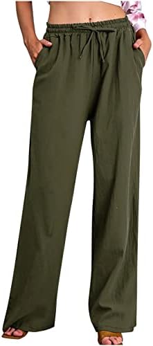 מכנסי פשתן של אפנדורף לנשים בקיץ תחתונים מזדמנים רגל רחבה גבוהה מכנסי חוף מכנסי טרקלין טרקלין עם כיסים