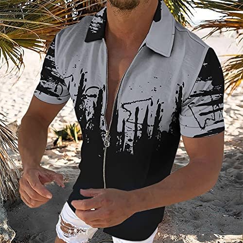 חולצת טריקו של פרוסטלואיני לגברים היפ הופ הופ דפוס קיץ קיץ שרוול קצר שרוול קצר רוכסן נגד חולצות צוואר חולצות
