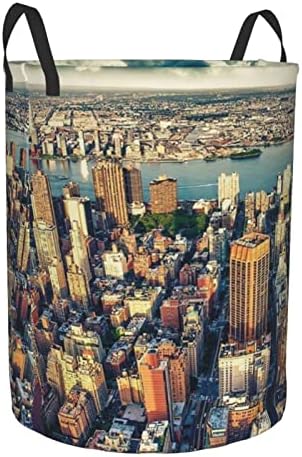 פנטהאוז תצוגה מעל ניו יורק מנהטן מודפס כביסה סל מתקפל עגול סל בגדי אחסון דלי צרכי היומיום אחסון תיק שני גדלים