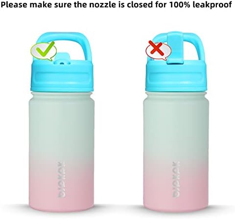 BJPKPK 15OZ בקבוק מים לילדים, בקבוק מים מבודדים עם מכסה קש, הוכחת דליפה לשימוש חוזר תרמוס ללא