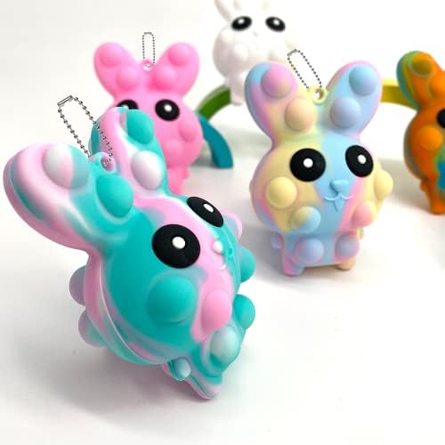 4 חבילות צעצועים של פופ פופ כקישוטים לפסחא, ארנב פסחא דחיפת בועה צעצוע חושי עיצוב פסחא, ארנב