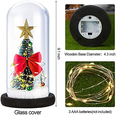 עץ חג המולד של LED שולחן שולחן בכיפת זכוכית עם כוכב קשת אדום קישוטי עץ חג המולד בבית עיצוב שולחן מקורה עיצוב חג