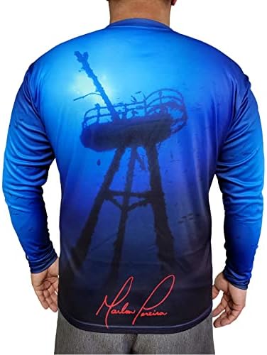 חולצת דיג כחולה עם שרוול ארוך שרוול ארוך הגנת שמש UPF 40+ בגדים לגברים ונשים