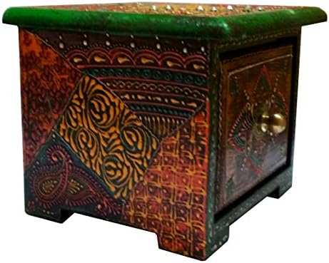 קופסת עץ פרלפלדיפ: קופסה מרובעת 1-ריבועית מצוירת ביד לתכשיטים או מפתחות