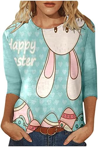 חולצות פסחא שמחות לנשים חולצת ארנבת חמודה 3/4 שרוול מצחיק מכתב חג הפסחא