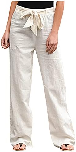 מכנסי פשתן כותנה של Wybaxz לנשים בתוספת גודל, לבוש רופף רחב רופף מכנסיים ארוכים מכנסי נייר אופנה