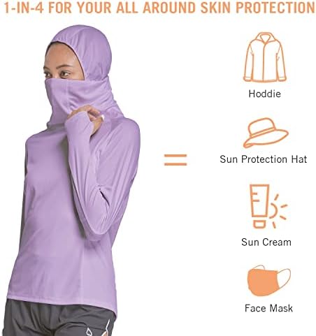 טיולי נשים בלוחיות חולצות שרוול ארוך עם כיסוי פנים צוואר גייטר UPF 50+ קל משקל מהיר SPF SPF דיג ריצה HODDIE