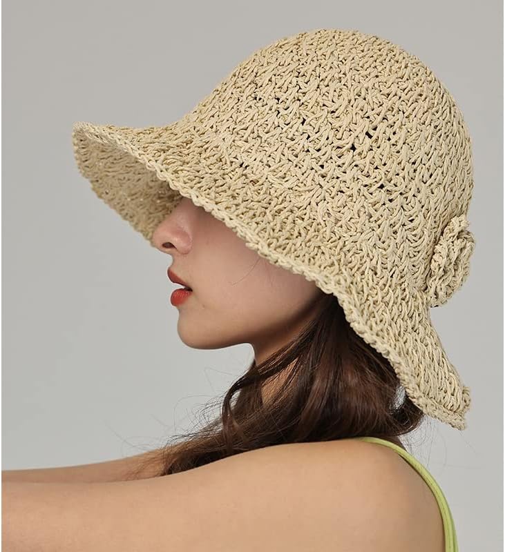 ZSEDP נשים פרחים כובע כובעי חוף מתקפלים חיצוניים כובעי שוליים חיצוניים