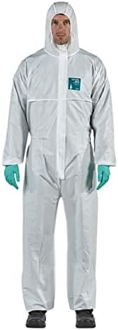חליפות Hazmat מכוסות מכסה מכסה קפיסה חד פעמיות עמידות בפני כימיה, אלסטיות, Ansell Alphatec 682000 Unisex-Adult