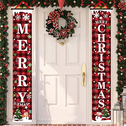 כרזות חג מולד שמח עם מרפסת קדמית בהירה שלט מרפסת באפלו שחור אדום, קישוטי חג המולד ברוך הבא שמחה דלת חג