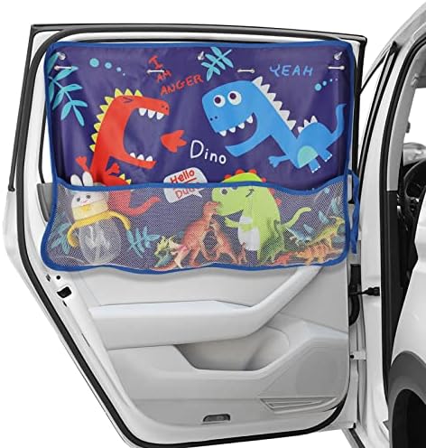Diza100 צלל חלון רכב לתינוק, גווני שמש לרכב עם אחסון רכב רכב וילון חלון 7 כוסות יניקה דינוזאורים חמודים