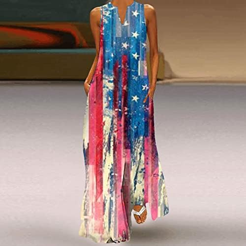 שמלות קיץ לנשים נשים רצועות מזדמנות נגד צוואר כיסים זורמים ללא שרוולים רופפים שמלת חוף מקסי ארוכה
