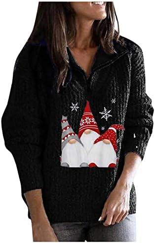 Ymosrh לנשים חג המולד סוודרים אופנה רוכסן הדפס חגיגי חם רוכסן שרוול ארוך סוודר סרוג מכוער