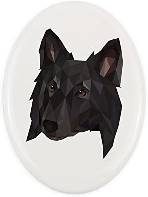 כלב רועים בלגי, לוח קרמיקה מצבה עם תמונה של כלב, גיאומטרי