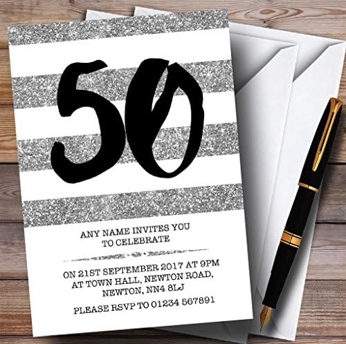 נצנצים כסף פסים פסים 50 הזמנות למסיבת יום הולדת בהתאמה אישית