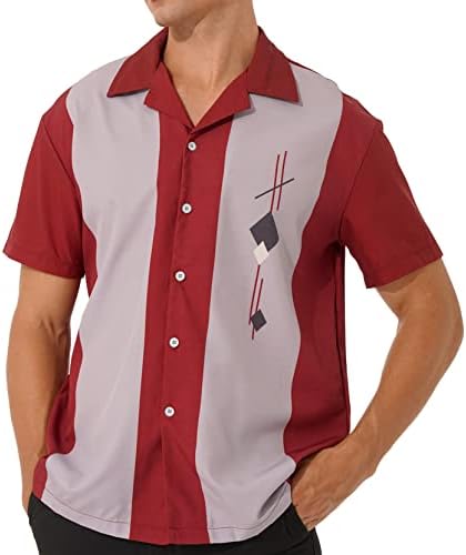 Winchang Mens 50s כפתור רטרו למטה חולצה באולינג שרוול קצר בסגנון קובני רטרו שני טון חולצות מחנה