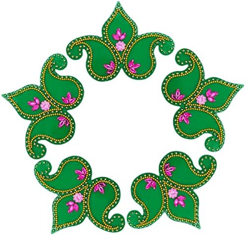 Triyashh Diwali Acrylic בעבודת יד Rangoli Decure Decure מדבקות רצפה מנגו עיצוב צבע ירוק 6 חלקים יהלום קונדן