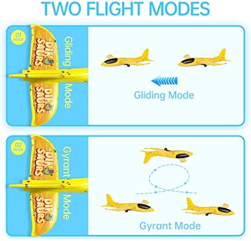 צעצועי מטוס צעצועים לילדים עם משגר - 3 צעצועי מטוס קצף חבילה כוללים 3 סטים של מדבקות DIY עם נושא דינוזאור