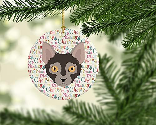 אוצרות קרוליין WDK2345CO1 LYKOI חתול קישוט קרמיקה לחג המולד, קישוטים לעץ חג המולד, קישוט תלוי לחג המולד,
