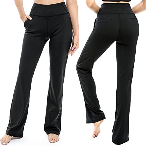מכנסי שמלת יוגה לנשים עם 4 כיסים, 29 /31/33 /35 מכנסי עבודה שחורים עסקים מזדמנים, מכנסי מתיחה של Bootcut