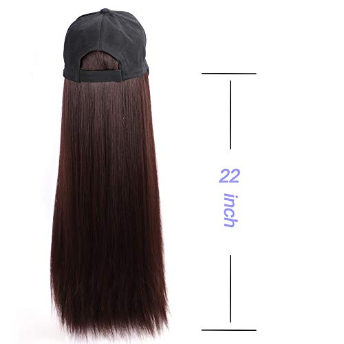 ארוך סינטטי כובע פאה 22 אינץ בייסבול כובע ישר שיער הרחבות עם שחור כובע ארוך סינטטי הארכת שיער לשלב כובע עם שיער